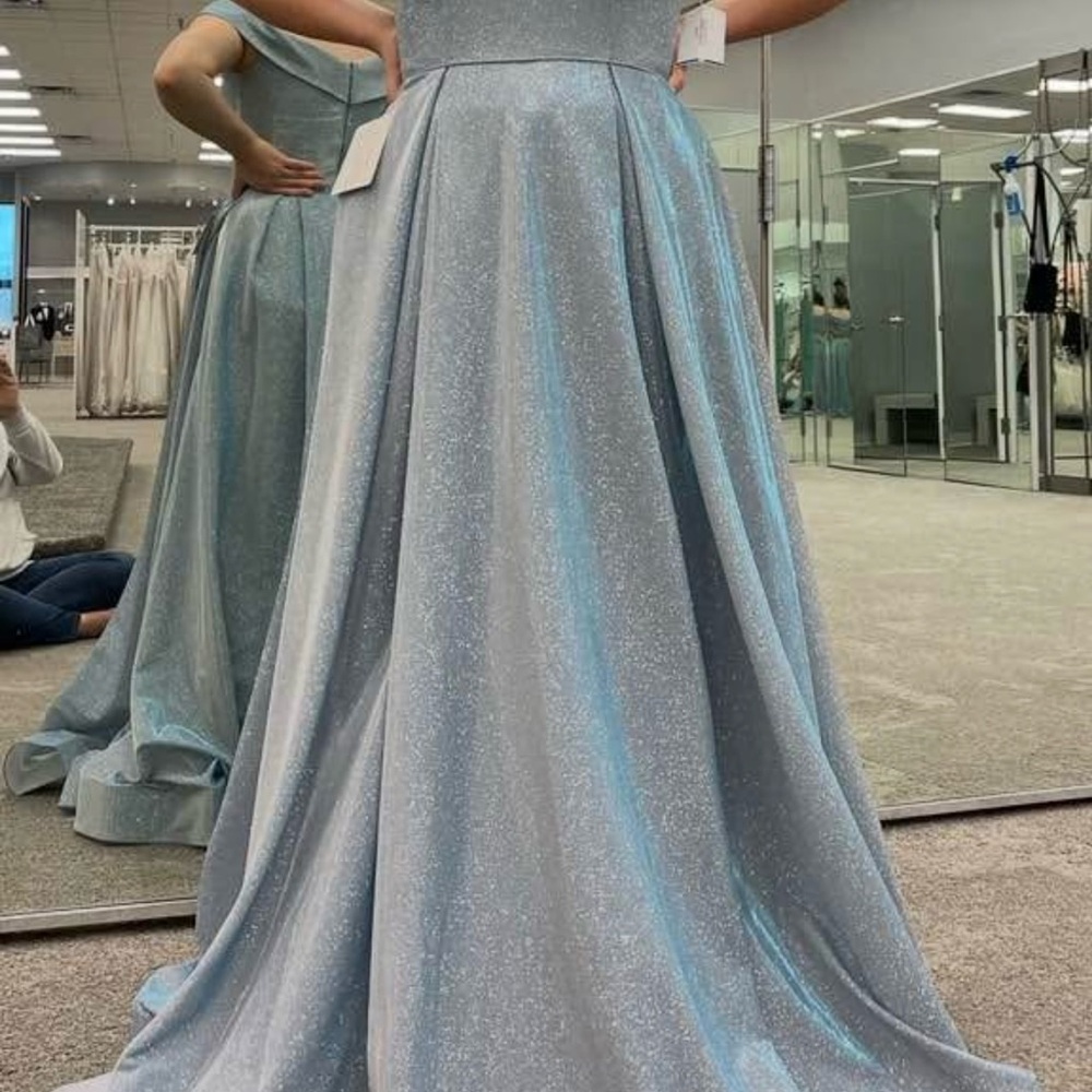 GLO Jeans Blue Pleated Gown with Flutter Sleeves - Picture 7 of 10